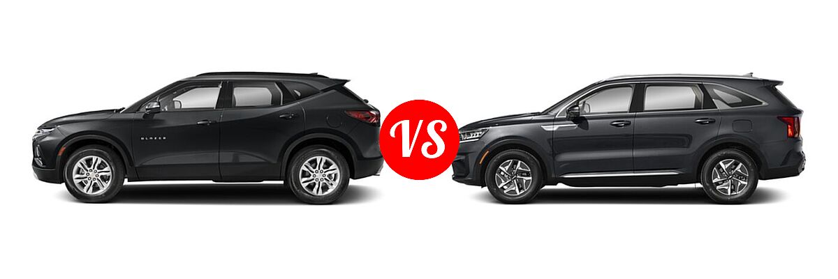 2022 Chevrolet Blazer SUV LT / Premier / RS vs. 2022 Kia Sorento SUV Hybrid S - Side Comparison