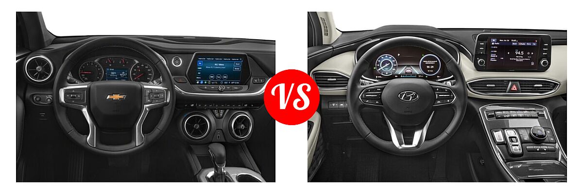 2022 Chevrolet Blazer SUV LT / Premier / RS vs. 2022 Hyundai Santa Fe SUV Hybrid Blue - Dashboard Comparison