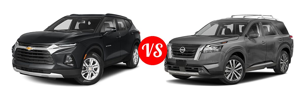 2022 Chevrolet Blazer SUV LT / Premier / RS vs. 2022 Nissan Pathfinder SUV Platinum - Front Left Comparison
