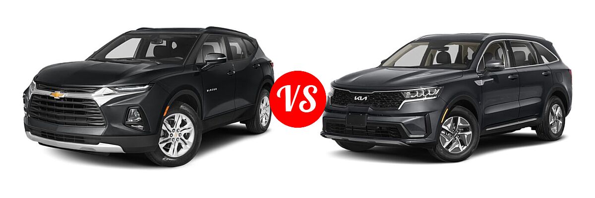 2022 Chevrolet Blazer SUV LT / Premier / RS vs. 2022 Kia Sorento SUV Hybrid S - Front Left Comparison