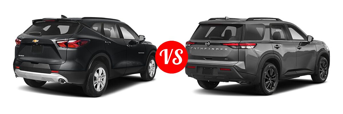 2022 Chevrolet Blazer SUV LT / Premier / RS vs. 2022 Nissan Pathfinder SUV SV - Rear Right Comparison