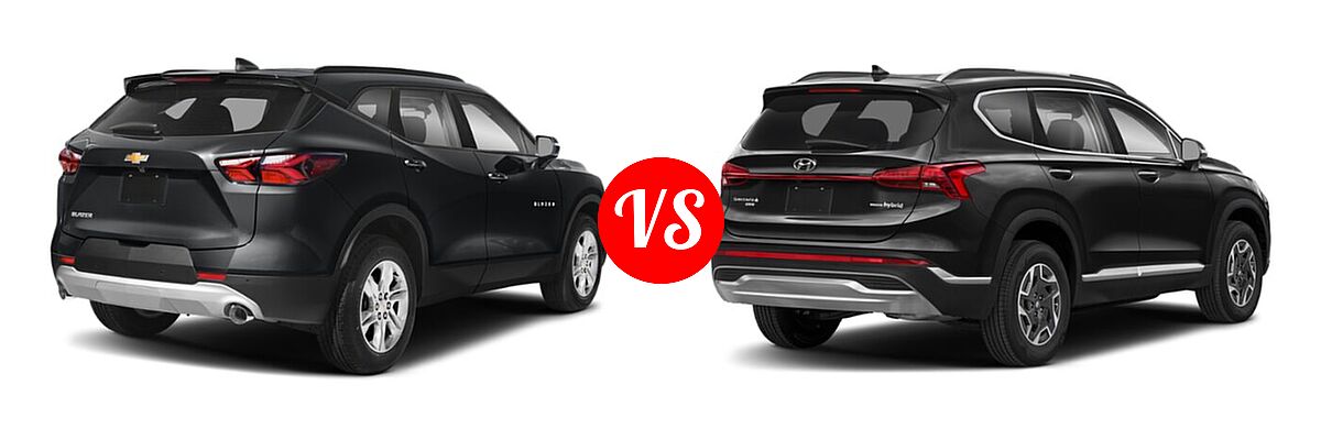 2022 Chevrolet Blazer SUV LT / Premier / RS vs. 2022 Hyundai Santa Fe SUV Hybrid Blue - Rear Right Comparison