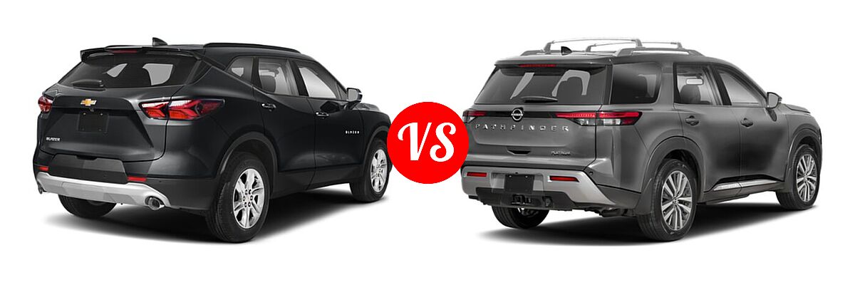 2022 Chevrolet Blazer SUV LT / Premier / RS vs. 2022 Nissan Pathfinder SUV Platinum - Rear Right Comparison