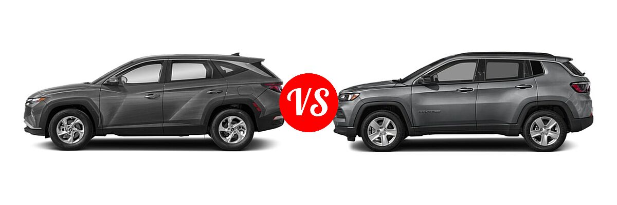 2022 Hyundai Tucson SUV N Line / SE / XRT vs. 2022 Jeep Compass SUV (RED) Edition / High Altitude / Latitude / Latitude Lux / Limited / Sport / Trailhawk - Side Comparison