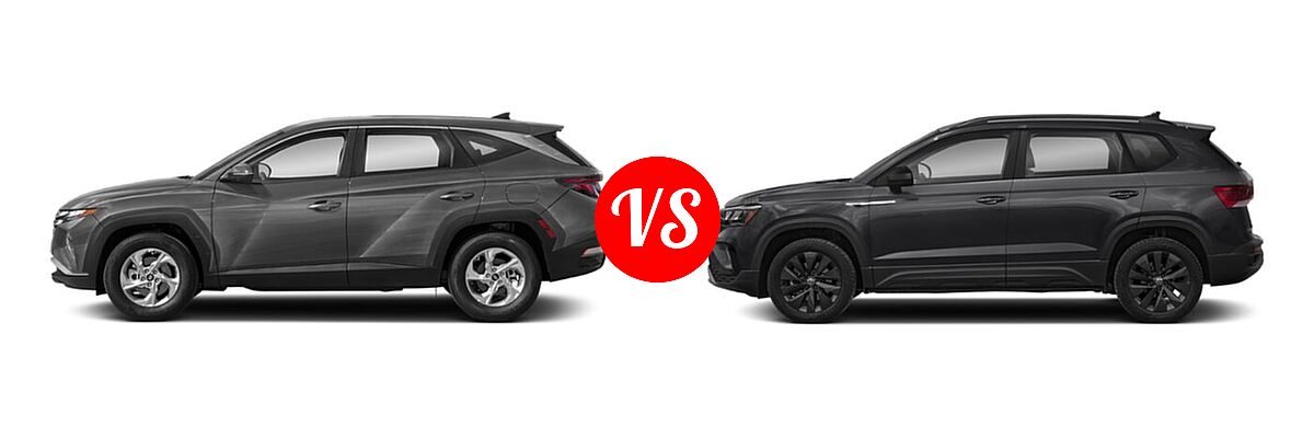 2022 Hyundai Tucson SUV N Line / SE / XRT vs. 2022 Volkswagen Taos SUV S - Side Comparison
