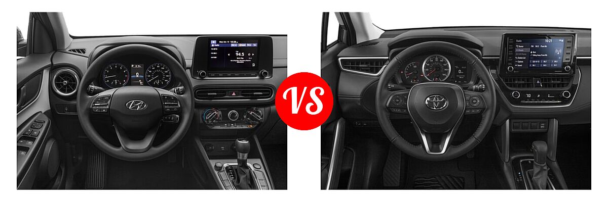2022 Hyundai Kona SUV N Line / SE vs. 2022 Toyota Corolla Cross SUV LE - Dashboard Comparison