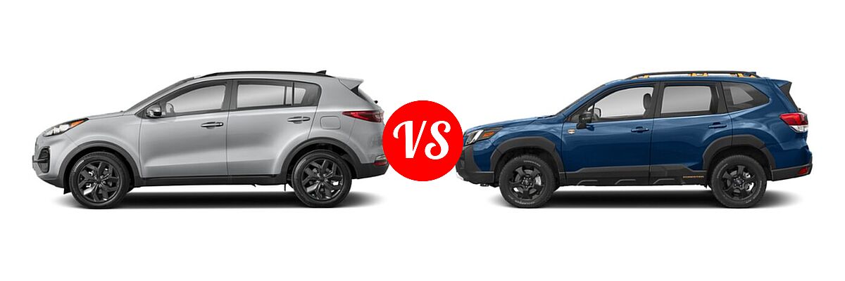 2022 Kia Sportage SUV Nightfall vs. 2022 Subaru Forester SUV Wilderness - Side Comparison