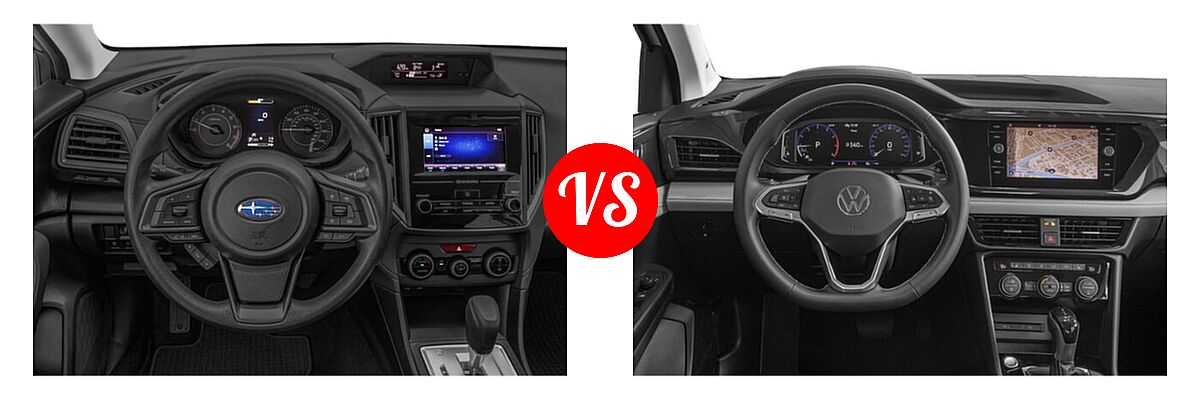 2022 Subaru Crosstrek SUV CVT / Manual vs. 2022 Volkswagen Taos SUV SEL - Dashboard Comparison