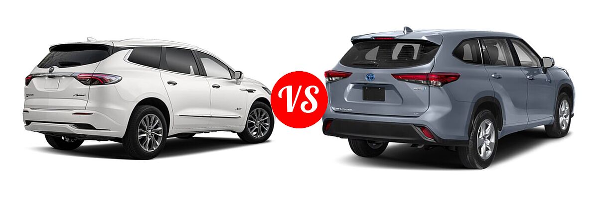 2022 Buick Enclave SUV Avenir / Essence / Premium vs. 2022 Toyota Highlander Hybrid SUV Hybrid LE / Hybrid XLE - Rear Right Comparison
