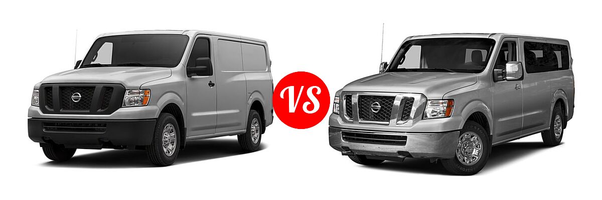 2017 Nissan NV Cargo Van S / SV vs. 2017 Nissan NV Passenger Van S / SL / SV - Front Left Comparison