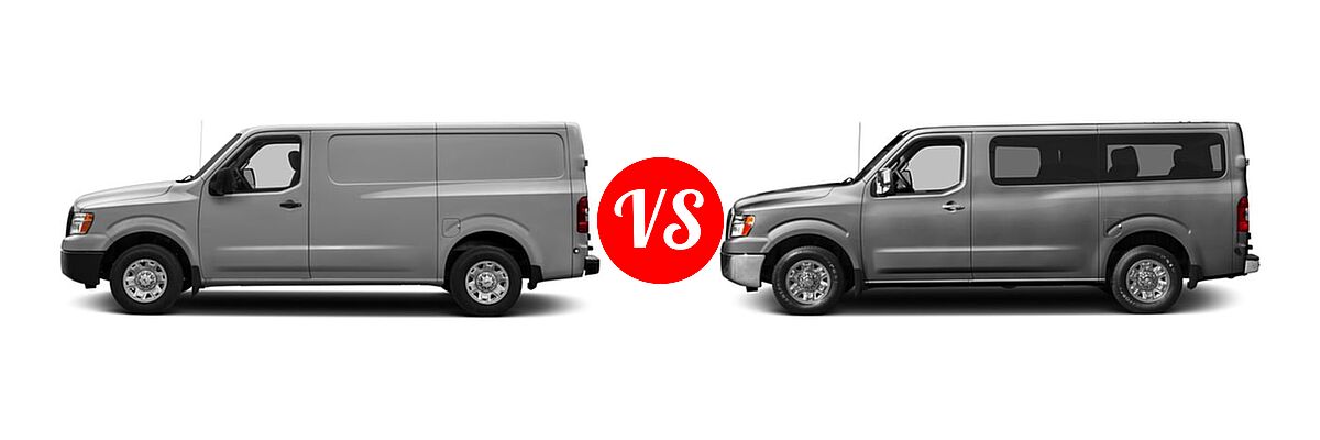 2017 Nissan NV Cargo Van S / SV vs. 2017 Nissan NV Passenger Van S / SL / SV - Side Comparison