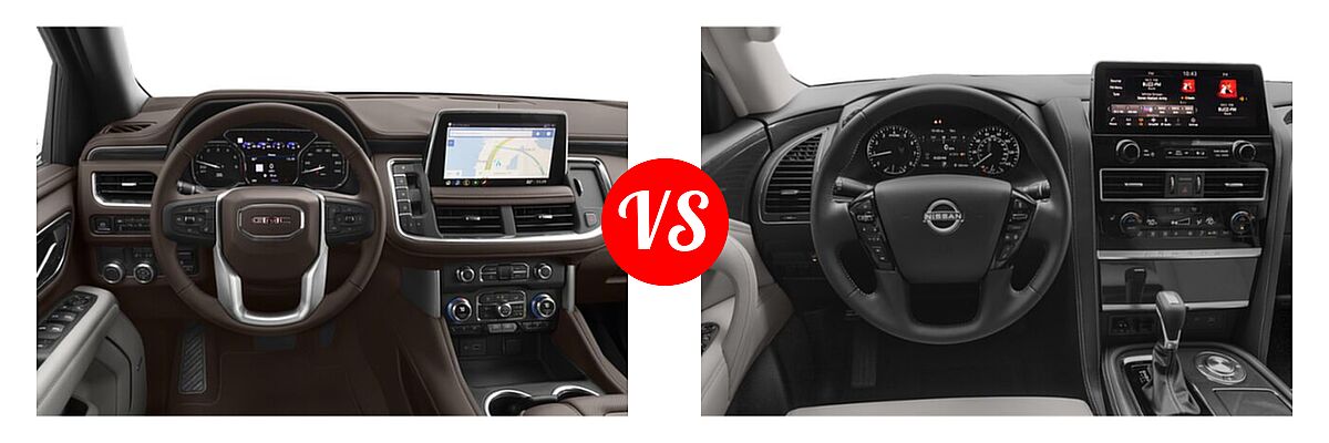 2021 GMC Yukon SUV Denali / SLE vs. 2021 Nissan Armada SUV Platinum / S / SV - Dashboard Comparison