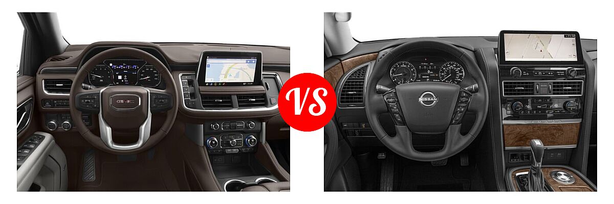 2021 GMC Yukon SUV Denali / SLE vs. 2021 Nissan Armada SUV SL - Dashboard Comparison