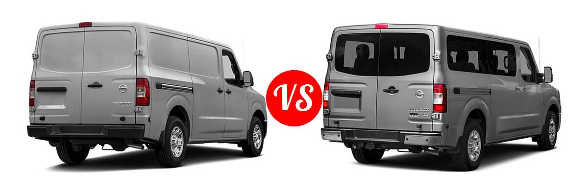 2017 Nissan NV Cargo Van S / SV vs. 2017 Nissan NV Passenger Van S / SL / SV - Rear Right Comparison