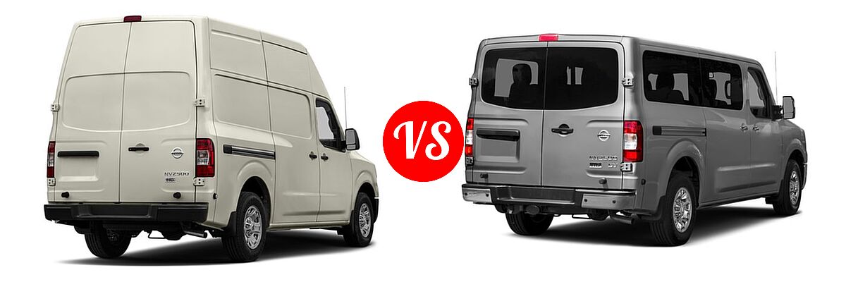 2017 Nissan NV Cargo Van S / SL / SV vs. 2017 Nissan NV Passenger Van S / SL / SV - Rear Right Comparison