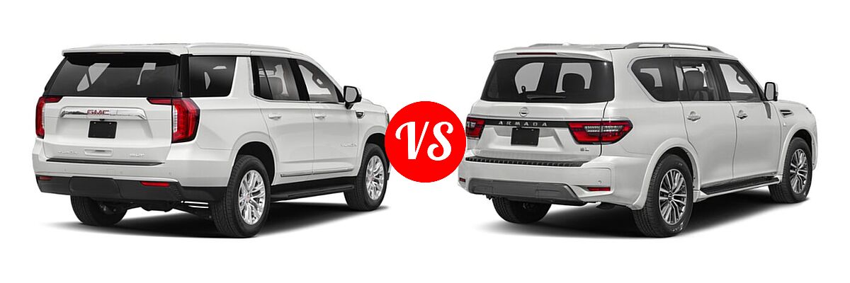 2021 GMC Yukon SUV Denali / SLE vs. 2021 Nissan Armada SUV SL - Rear Right Comparison