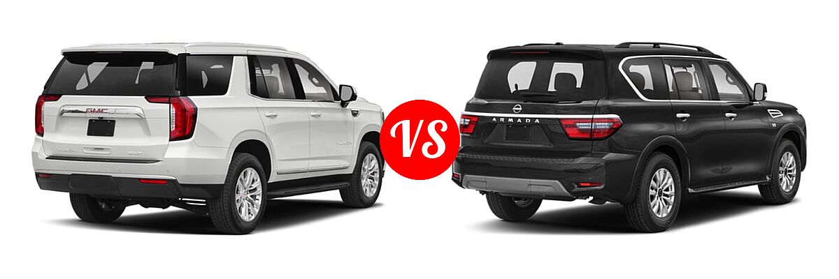 2021 GMC Yukon SUV Denali / SLE vs. 2021 Nissan Armada SUV Platinum / S / SV - Rear Right Comparison