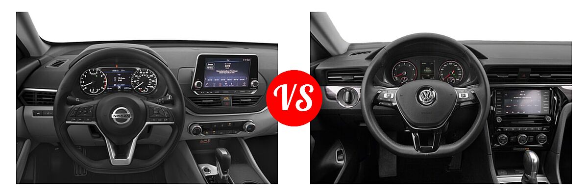2022 Nissan Altima Sedan 2.5 Platinum / 2.5 SL / 2.5 SV vs. 2022 Volkswagen Passat Sedan 2.0T SE - Dashboard Comparison