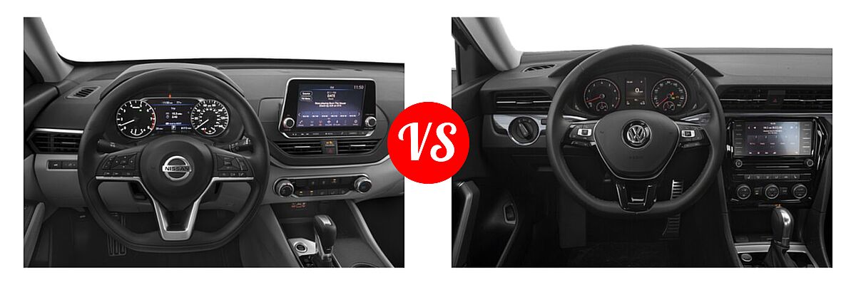 2022 Nissan Altima Sedan 2.5 Platinum / 2.5 SL / 2.5 SV vs. 2022 Volkswagen Passat Sedan 2.0T R-Line - Dashboard Comparison