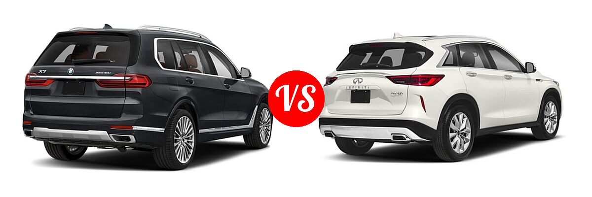 2022 BMW X7 SUV xDrive40i vs. 2019 Infiniti QX50 SUV ESSENTIAL / LUXE / PURE - Rear Right Comparison