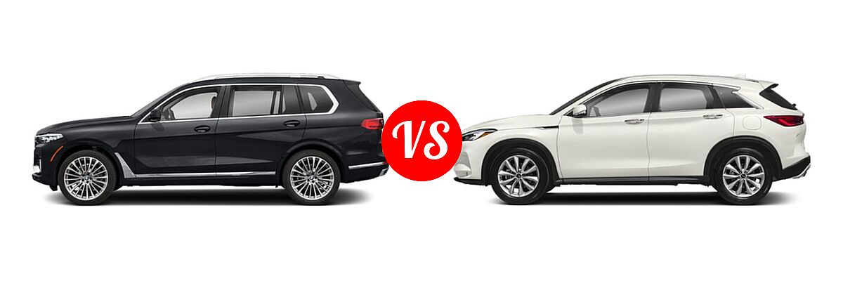 2022 BMW X7 SUV xDrive40i vs. 2019 Infiniti QX50 SUV ESSENTIAL / LUXE / PURE - Side Comparison