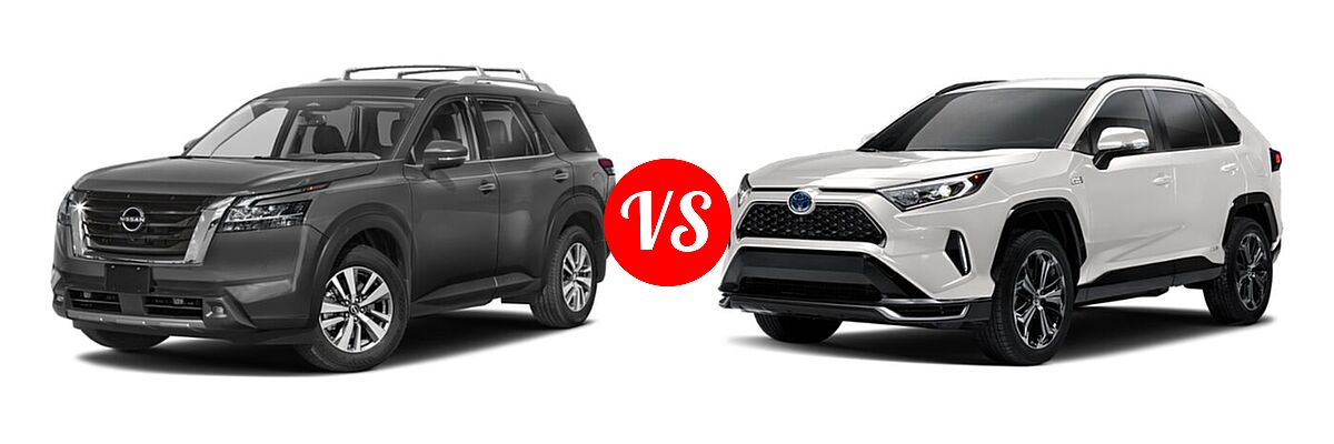 2022 Nissan Pathfinder SUV SL vs. 2022 Toyota RAV4 Prime SUV PHEV SE / XSE - Front Left Comparison