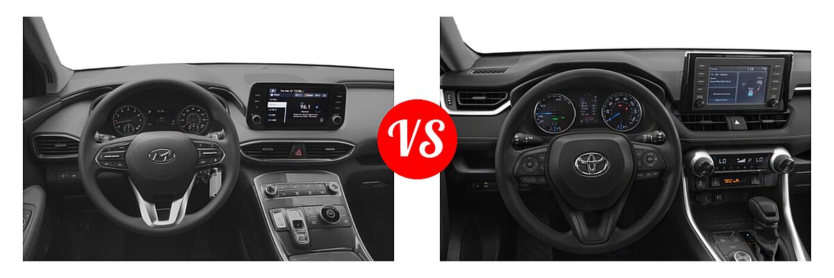 2022 Hyundai Santa Fe SUV SE vs. 2022 Toyota RAV4 Hybrid SUV Hybrid Hybrid XLE / Hybrid XLE Premium - Dashboard Comparison