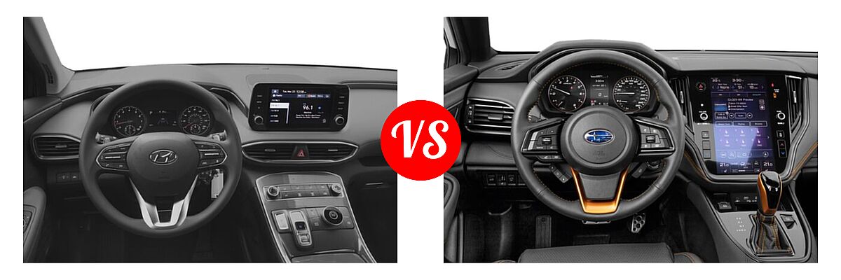 2022 Hyundai Santa Fe SUV SE vs. 2022 Subaru Outback SUV Wilderness - Dashboard Comparison