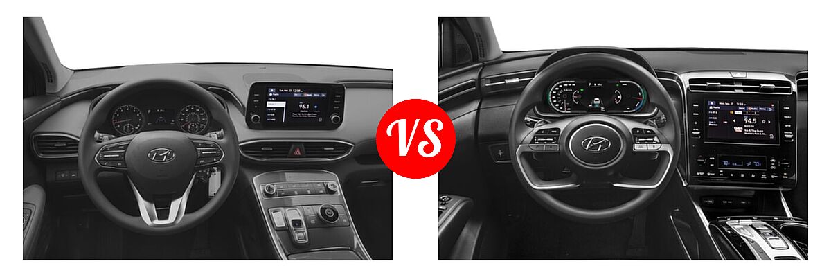 2022 Hyundai Santa Fe SUV SE vs. 2022 Hyundai Tucson SUV Hybrid Blue - Dashboard Comparison