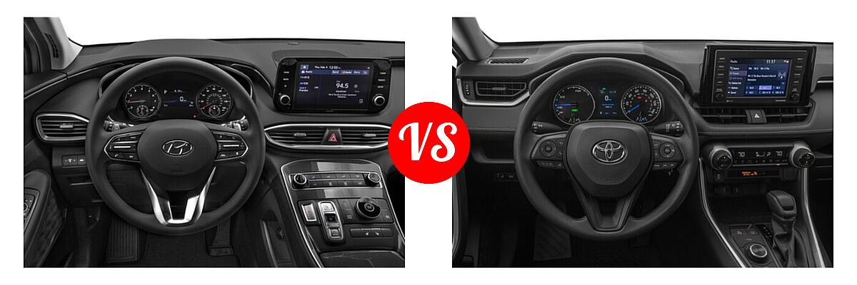 2022 Hyundai Santa Fe SUV SEL vs. 2022 Toyota RAV4 Hybrid SUV Hybrid Hybrid LE - Dashboard Comparison