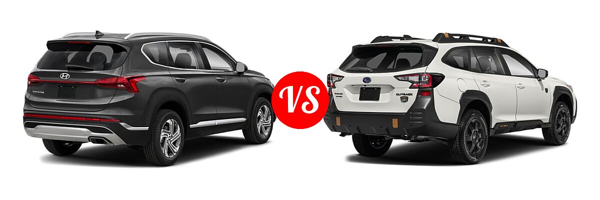 2022 Hyundai Santa Fe SUV SEL vs. 2022 Subaru Outback SUV Wilderness - Rear Right Comparison
