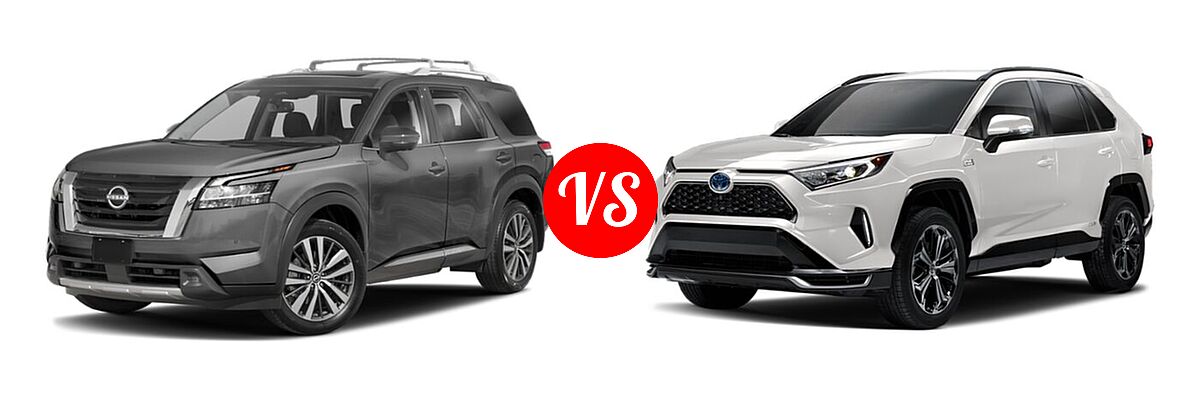 2022 Nissan Pathfinder SUV Platinum vs. 2022 Toyota RAV4 Prime SUV PHEV SE / XSE - Front Left Comparison