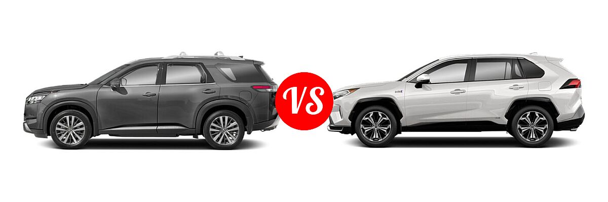 2022 Nissan Pathfinder SUV Platinum vs. 2022 Toyota RAV4 Prime SUV PHEV SE / XSE - Side Comparison