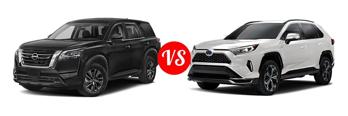 2022 Nissan Pathfinder SUV S vs. 2022 Toyota RAV4 Prime SUV PHEV SE / XSE - Front Left Comparison