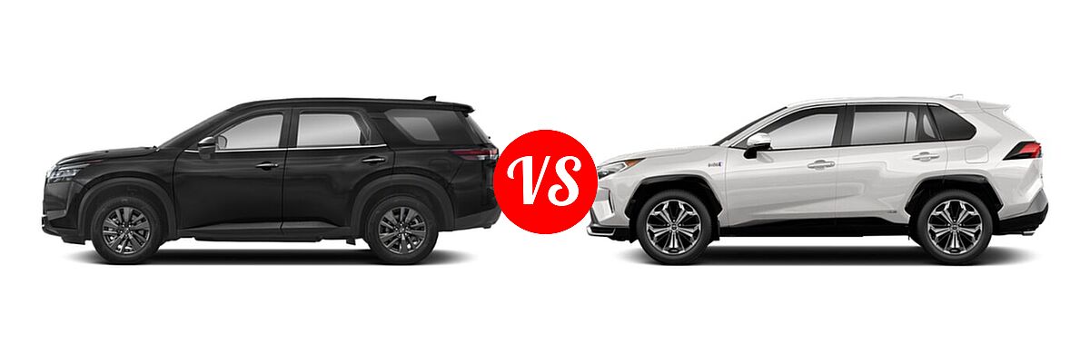 2022 Nissan Pathfinder SUV S vs. 2022 Toyota RAV4 Prime SUV PHEV SE / XSE - Side Comparison