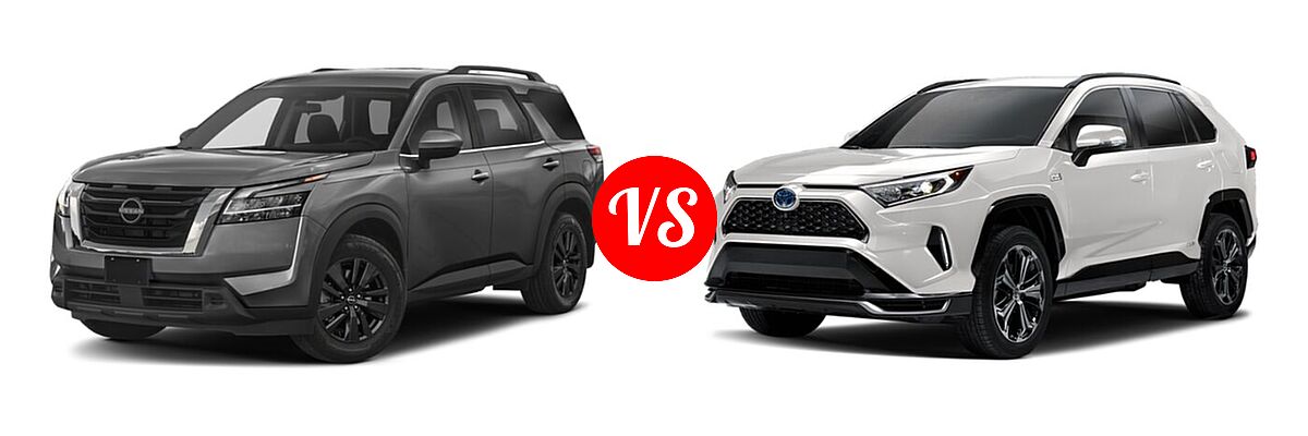 2022 Nissan Pathfinder SUV SV vs. 2022 Toyota RAV4 Prime SUV PHEV SE / XSE - Front Left Comparison