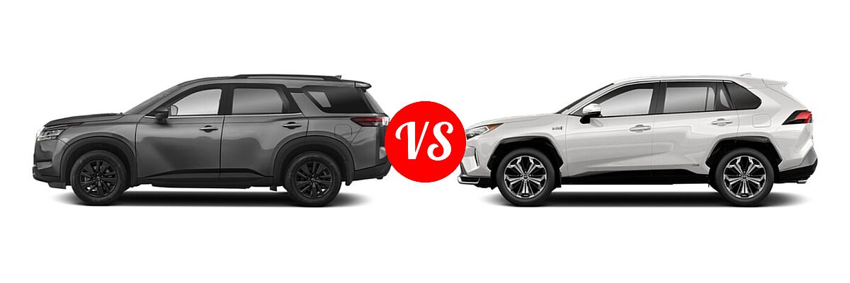 2022 Nissan Pathfinder SUV SV vs. 2022 Toyota RAV4 Prime SUV PHEV SE / XSE - Side Comparison