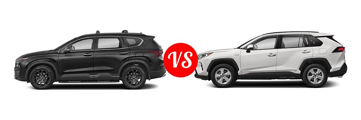 2022 Hyundai Santa Fe SUV XRT vs. 2022 Toyota RAV4 Hybrid SUV Hybrid Hybrid XLE / Hybrid XLE Premium - Side Comparison