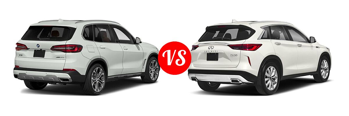 2022 BMW X5 SUV PHEV xDrive45e vs. 2019 Infiniti QX50 SUV ESSENTIAL / LUXE / PURE - Rear Right Comparison