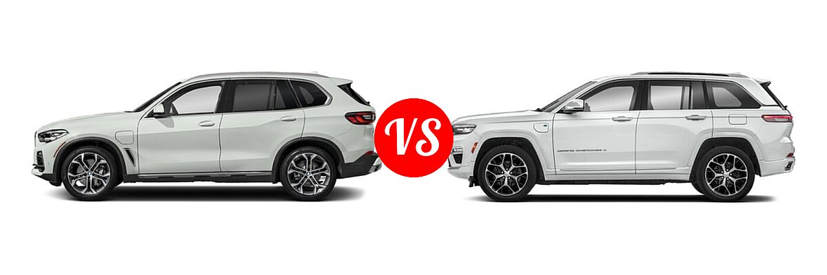 2022 BMW X5 SUV PHEV xDrive45e vs. 2022 Jeep Grand Cherokee 4xe SUV PHEV 4x4 / Trailhawk - Side Comparison