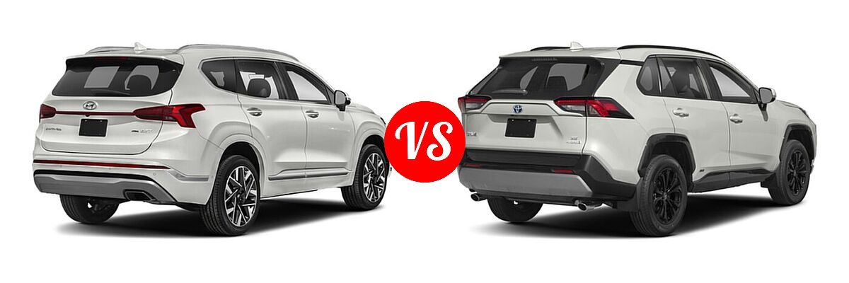 2022 Hyundai Santa Fe SUV Calligraphy vs. 2022 Toyota RAV4 Hybrid SUV Hybrid Hybrid SE - Rear Right Comparison