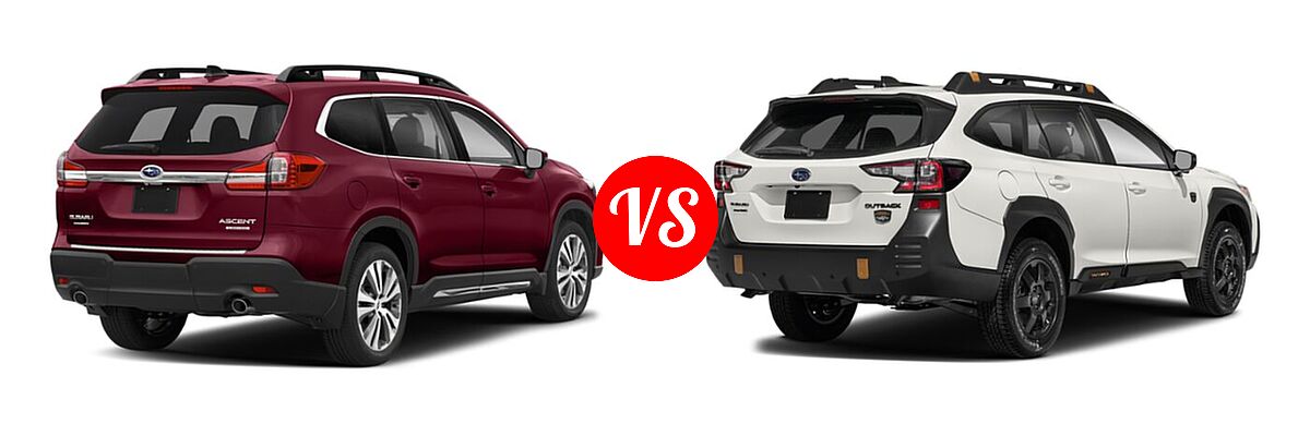 2022 Subaru Ascent SUV Limited vs. 2022 Subaru Outback SUV Wilderness - Rear Right Comparison