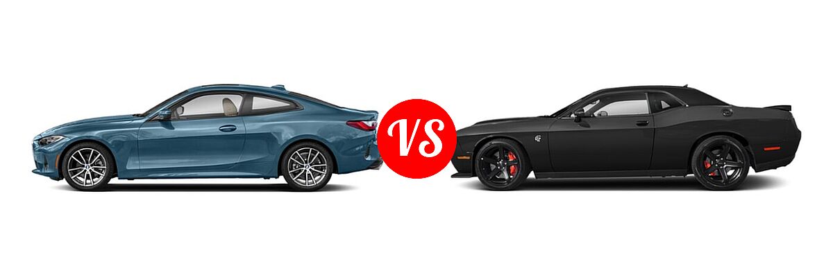 2022 BMW 4 Series Coupe 430i / 430i xDrive vs. 2022 Dodge Challenger Scat Pack Widebody Coupe R/T Scat Pack Widebody - Side Comparison