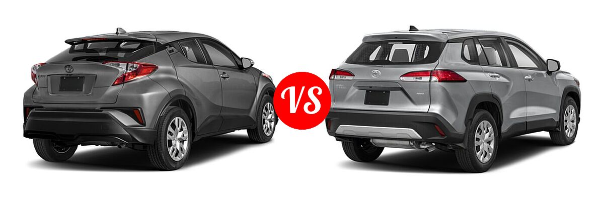 2022 Toyota C-HR SUV XLE vs. 2022 Toyota Corolla Cross SUV L / XLE - Rear Right Comparison