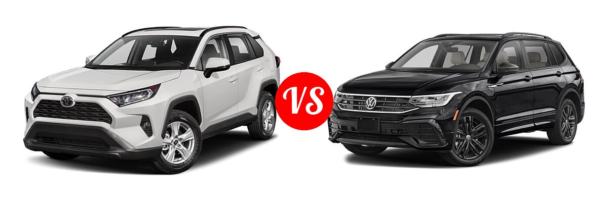 2022 Toyota RAV4 SUV XLE / XLE Premium vs. 2022 Volkswagen Tiguan SUV SE R-Line Black - Front Left Comparison