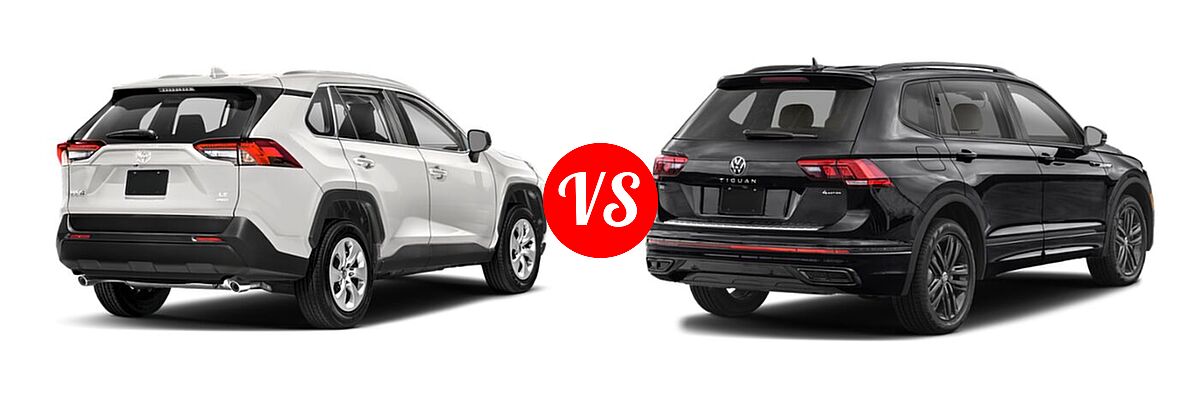 2022 Toyota RAV4 SUV LE vs. 2022 Volkswagen Tiguan SUV SE R-Line Black - Rear Right Comparison