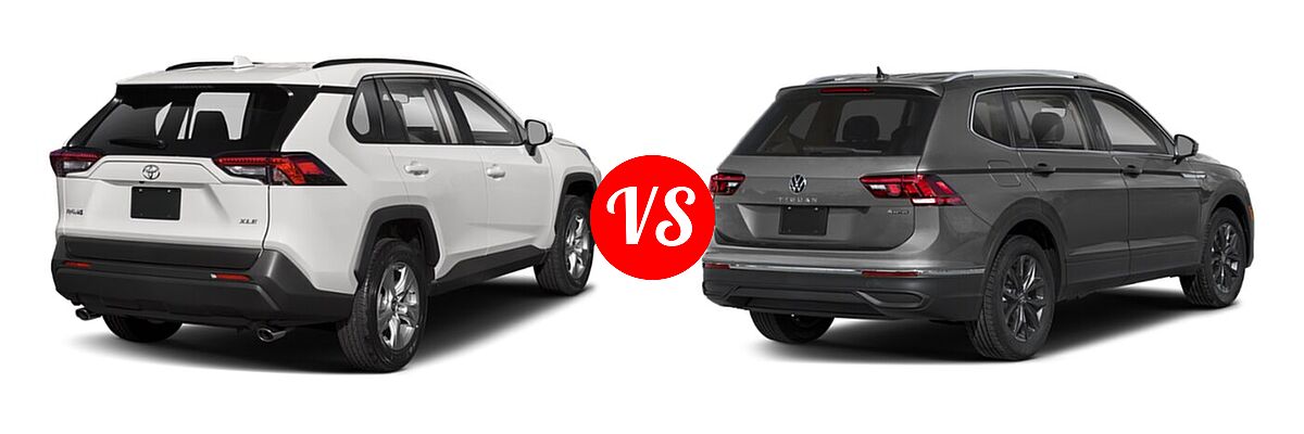 2022 Toyota RAV4 SUV XLE / XLE Premium vs. 2022 Volkswagen Tiguan SUV SE - Rear Right Comparison