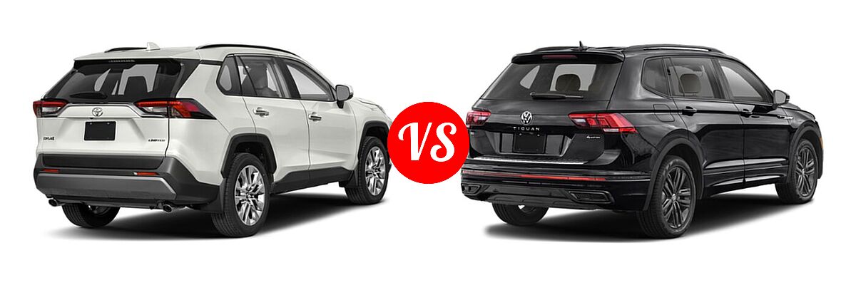 2022 Toyota RAV4 SUV Limited vs. 2022 Volkswagen Tiguan SUV SE R-Line Black - Rear Right Comparison