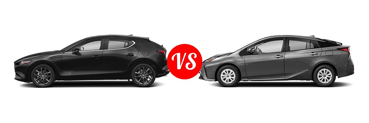 2022 Mazda 3 Hatchback Premium vs. 2022 Toyota Prius Hatchback Hybrid L Eco / LE / XLE - Side Comparison