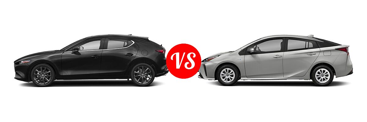2022 Mazda 3 Hatchback Premium vs. 2022 Toyota Prius Hatchback Hybrid Limited / Nightshade - Side Comparison